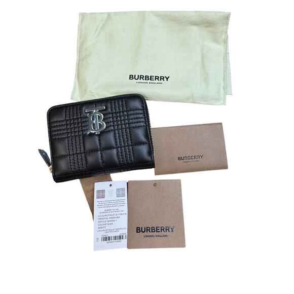 Burberry NWT Mini Lola Quilted Leather Zip Around Wallet in Black - Picture 1 of 14